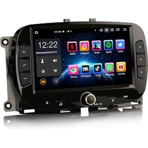 Erisin 8-Core Android 14 Autoradio per Fiat 500 500C 500S 500E 500 Hybrid 7 pollici Schermo tattile Supporto GPS Navigatore CarPlay Android Auto WiFi DAB+ Bluetooth 5.0 DSP Canbus 4GB RAM+64GB ROM