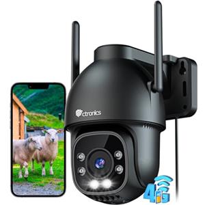 ctronics 3G/4G LTE Telecamera con Sim Esterno, 360° PTZ IP Videocamera Sorveglianza, Visione Notturna a Colori 30M, Rilevamento Umano, Tracciamento Automatico, Audio Bidirezionale, IP66, PC