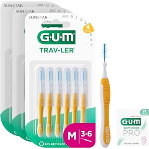 GUM TRAV-LER Scovolini interdentali | manico flessibile | pulizia profonda tra i denti e rimozione della placca | 1.3 mm, ISO 4 | Taglia M | Confezione 3x6 (+ 1 campione omaggio)