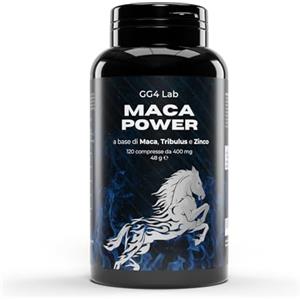 GG4Lab Maca Peruviana Nera Extra Forte + Tribulus Terrestris, Integratore Uomo, 120 Capsule, Vitalità e Energia, Alto Dosaggio, Made in Italy
