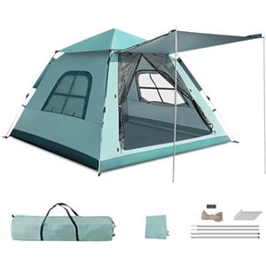 YOODI Tenda Campeggio 4 Persone, Tenda Pop Up Impermeabile Antivento, Anti UV Ultra-Leggero Tenda da Campeggio con 2 Porte a Rete, 2 Finestre a Rete, 2 in 1 Doppi Strati per Campeggio (Blu)