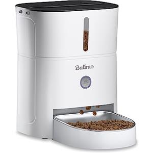 Balimo Distributore Automatico Cibo Gatti, 3L Dispenser Crocchette Gatto, Distributore Cibo Gatticon Timer Programmabile, 6 pasti al giorno, Con Vasca in Acciaio inox, Adatto Per Cani e Gatti, Bianco