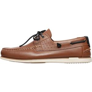 Casual Scarpe da barca da uomo in vera pelle mocassini piatti con lacci in pelle blu scuro e marrone 2 Eye Boat Shoes, marrone medio, 44 EU Stretta