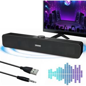 TNSLAND Casse PC USB Altoparlanti PC, Stereo Hi-Fi Casse per PC Fisso, Altoparlanti per PC con Connessione USB, Soundbar PC per Laptop, Monitor, Smartphone, Tablet, Console di Gioco, Nero