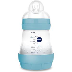 MAM Biberon Easy Start 160 ml, Biberon anticolica per allattamento misto che riduce le bolle d'aria e il rischio di coliche, Accessori neonati autosterilizzanti e con tettarella misura 1, Azzurro