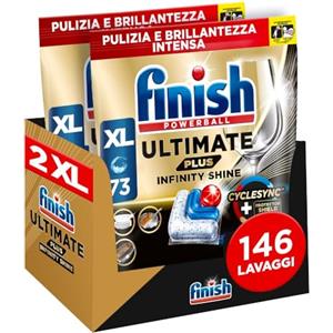 Finish Ultimate PLUS Infinity Shine Pastiglie Lavastoviglie, 146 Capsule Lavastoviglie, Pastiglie per Lavastoviglie contro lo Sporco e i Residui Incrostati