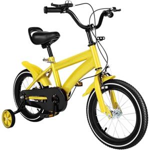 Begoniape Bicicletta per bambini 14 pollici dai 3 ai 6 anni in su, per bambini, regolabile, con ruote di supporto, copertura per catena per ragazzi e ragazze, colore giallo