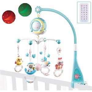 Coriver Giostrina Lettino Neonato, 4 in 1 Lettino mobile con musicale leggero, proiettore a stella rotante, Culla Proiezione Mobile Neonati per Bambini 0-5 Mesi