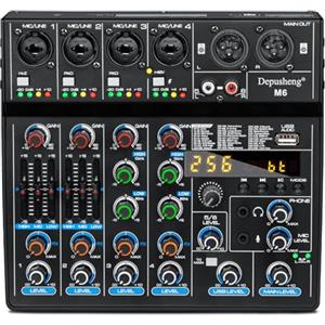 Depusheng M6 Mixer DJ a 6 canali console di miscelazione portatile Bluetooth MP3 256 effetti digitali integrati interfaccia USB per la registrazione del computer streaming live podcasting