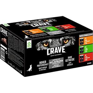 CRAVE Cibo Umido per Cani Adulto - Paté 6x400g con Pollo e Tacchino, Agnello e Manzo, Salmone e Tacchino, Senza Cereali