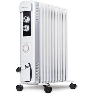 Pro Breeze Radiatore elettrico portatile 2500W con bocchettone di riempimento dell'olio, timer incorporato, 3 livelli di calore, termostato con circolazione avanzata.