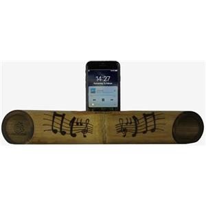 Bonizetti altoparlante in bambù 45 cm pirografato, fatto a mano, legno massiccio, cassa musicale per cellulare | motivo note, amplificatore zero waste