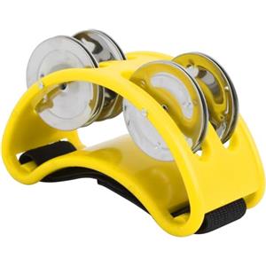Agatige Foot Tamburello, Tamburello a Pedale con Campane in Acciaio, Accessori per Percussioni per Strumenti Musicali, con 4 Campane in Metallo Paris e Cinturino Regolabile(Giallo)