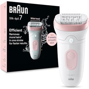 Braun Silk-épil 7 Depilatore Donna, Epilatore Elettrico Donna Con Testina Ampia Per Una Epilazione Semplice, Wet & Dry, Pelle Liscia a Lungo, 7-000, Bianco/Rosa