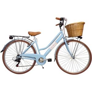 Cicli Tessari - bicicletta da donna bici da città city bike da passeggio 28'' con cambio vintage retro' cesto in vimini (azzurro)