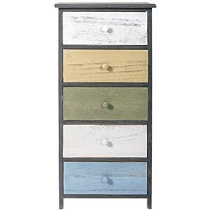 Rebecca Mobili Cassettiera vintage, armadietto 5 cassetti, per camera bagno, legno paulownia, grigio bianco beige azzurro - Misure: 87 x 40 x 29 cm (HxLxP) - Art. RE4885