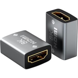 vgggrd 2 Pezzi Accoppiatore HDMI 8K, Adattatore HDMI Femmina a Femmina Supporto 8K/4K @ 60Hz UHD, Prolunga Cavo HDMI per Laptop, PC, Monitor, Roku TV(Grigio)