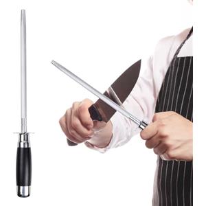 Daelesr Affilacoltelli Manuale in Acciaio, Asta per Affilatura Professionale, 8inch Affilatore di Coltelli per Cucina, Affilatori Alto Carbonio Acciaio, Honing Steel Manual Knife Sharpener per Master Chef