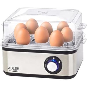 Adler - Cuociuova elettrico, 1-8 uova, 500 Watt, piastra riscaldante in acciaio inox, spegnimento automatico, spia di controllo, protezione contro il surriscaldamento, fornello per uova, cooker,