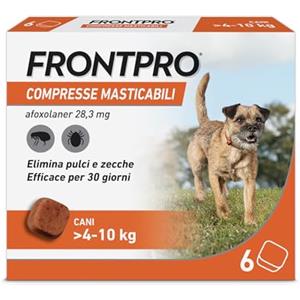 FRONTPRO 6 Compresse Masticabili Antiparassitario per Cani di Peso > 4-10 kg Protegge da Pulci Zecca Uova e Larve Antipulci in Confezione da 6 Compresse da 28.3 mg di Afoxolaner