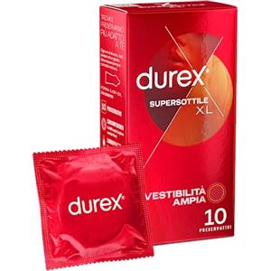 Durex SuperSottile XL, Preservativi Ultra Sottili e Extra-Large, 10 Profilattici