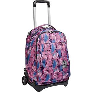 Invicta Trolley Scuola Tech, Rosa, Paisley, 3 in 1, Triplo Uso, Zaino con Carrello Sganciabile e Crossover System, Viaggio, Bambina Ragazza