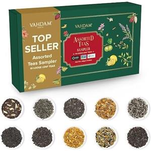 VAHDAM, Assortimento di Tè Sfuso (10 Tè) - Scatola per Infusi di con Nero, Verde, Oolong, Chai e Bianco - Confezioni Regalo Di Tè Di per Donne e Uomini