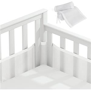 Vicloon Paracolpi Lettino, 2 Pezzi Paraurti Cot Morbida e Traspirante, Paracolpi per Lettino con 10 Cinghia Fissa, Lavabile, Bianca, 340cm x 30cm + 160cm x 30cm