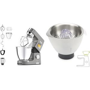 Kenwood KWL90.034SI Impastatrice Planetaria Titanium Chef Patissier XL con Ciotola EasyWarm da 7L & AT312 - Accessorio Spremiagrumi per Impastatrice Planetaria, 0.6 L, Bianco/Argento