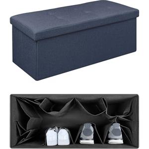 IlGruppone Pouf Contenitore Cassapanca Con Scarpiera Interna Salvaspazio Portaoggetti Porta Scarpe Panca Sgabello A Pie Di Letto Rettangolare Poggiapiedi Panchina - Blujeans5 - Rettangolare