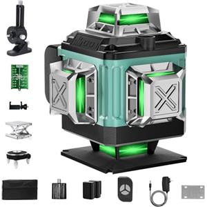 ENRIPRT Livella Laser Autolivellante 16 Linee, 4 X 360 °Livello Laser Autolivellante Verde, 2 x Batterie, Luminosità regolabile, Supporto rotante, Telecomando, Base Magnetica