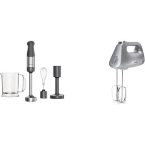 Kenwood Triblade XL HBM60.007GY Frullatore ad Immersione, Mixer, Asta in Acciaio Removibile & HMP30.A0SI Batteur a main 450W 5 vitesses + Turbo - fouet - pétrin - corps plastique silver