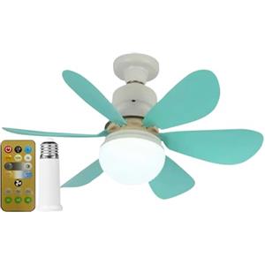 RuiDay Ventilatori da Soffitto con Luce e Telecomando, E27 lampadario con pale LED Dimmerabile, lampadario ventola con Telecomando e Timer, 3 Velocità, 3 Colori, Silenzioso (Blu)