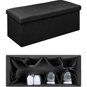 IlGruppone Pouf Contenitore Cassapanca Con Scarpiera Interna Salvaspazio Portaoggetti Porta Scarpe Panca Sgabello A Pie Di Letto Rettangolare Poggiapiedi Panchina - Nero4 - Rettangolare