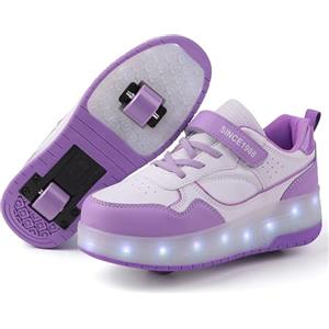 Rolltongoz Scarpe Ragazza da Ragazzo con Ruote, Scarpe con luci,2 in 1 per Bambini, con rotelle, per Skateboard, Sneakers