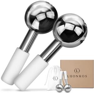 Hana Emi HanaEmi Globi di ghiaccio crio per viso e pelle - Globi di ghiaccio facciali - Massaggiatore facciale con sfera di ghiaccio in acciaio e dolore muscolare - Uso personale - Set di 2 Globi