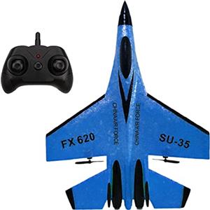Risegun Aereo Telecomandato, Su-35 Aeroplano Telecomandato Modello RC Ala Fissa Aliante Con Luce Aliante Rc Facile Da Pilotare Per Bambini E Principianti (blu)