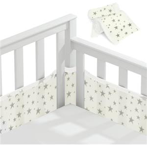 Vicloon Paracolpi Lettino, 2 Pezzi Paraurti Cot Morbida e Traspirante, Paracolpi per Lettino con 10 Cinghia Fissa, Lavabile, Stella, 340cm x 30cm + 160cm x 30cm