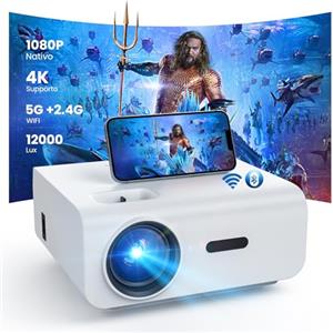 HOPVISION Proiettore, 12000Lumen Proiettore 4K Supportato, Mini Proiettore Portatile WiFi Bluetooth Full HD 1080P, Videoproiettore Home Cinema Compatibile con Smartphone/HDMI/USB/Laptop/Fire Stick/PS5