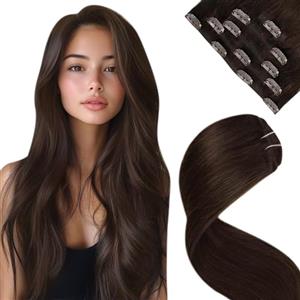 LaaVoo Extension Capelli Veri Clip Marrone Scuro Extension con Clip Remy Naturali Liscio Extension Clip Fascia Unica Capelli Umani Lunghi Lisci Invisibile 30 cm 80 grammi 5pcs #2