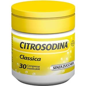 Citrosodina Masticabile Effervescente Digestivo per Digestione Difficile con Acido Citrico e Bicarbonato di Sodio, Senza Zucchero, 30 Compresse Masticabili al Limone