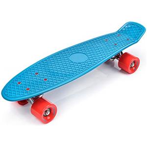 meteor Skateboard Mini Cruiser Retro Board Completo con Cuscinetti ABEC-7 e Ruote PU Ideale per Bambini Adolescenti e Adulti Ragazzo e Ragazza (Neon Blue/Red/Silver)