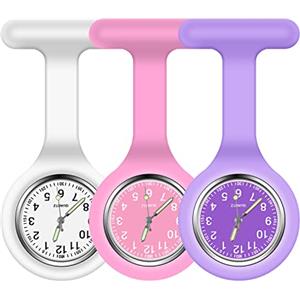 Vicloon Orologio da Infermiere, 3Pcs Orologio per Infermieri in Silicone con Spilla, Infermieri Fob Medical Watch Quandrante Rotondo, Orologi da Tasca per Medici e Infermieri Paramedico