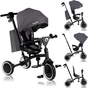 LIONELO Tris Plus Triciclo e Passeggino 2 in 1 per Bambini da 9 Mesi | Fino a 25 kg, Seduta Girevole 360° Fronte Mamma o Strada, Regolabile e Compatto, Ruote PU, Borsa e Portabibite