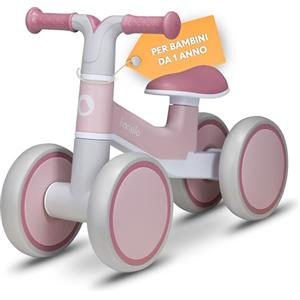 lionelo VILLY Bicicletta senza pedali per bambini da 1 a 3 anni o 30 kg, con 4 ruote, Ammortizzatore anteriore e sedile ergonomico, Un regalo perfetto per ragazze e ragazzi