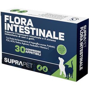 Suprapet Flora Intestinale Cani e Gatti 30 compresse - Fino a 2 Mesi di Fornitura, Con Fermenti Lattici, Probiotici, Vitamina C - Per Intestino e Flora Batterica