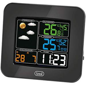 Trevi ME 3165 RC Stazione Meteo con Display a Colori Radiocontrollato e Sensore Esterno Senza Fili, Termometro, Umidità, Due Sveglie, Funzione Snooze