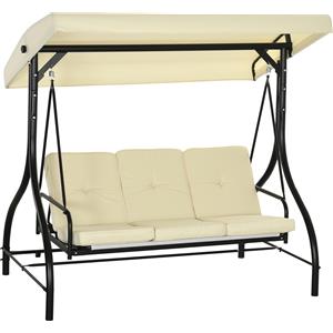 Outsunny Dondolo da Esterno 3 Posti con Tettuccio Regolabile in Teslin Anti-UV,Dondolo da Giardino Robusto in Metallo,Dondolo Letto Beige| Aosom Italy