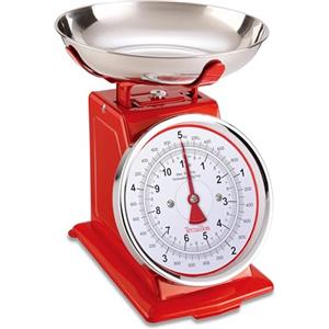TERRAILLON - Bilancia da cucina vintage - Tara manuale, quadrante grande e vaschetta da 1 litro, capacità 5 kg - Modello 'Tradition 500' rosso