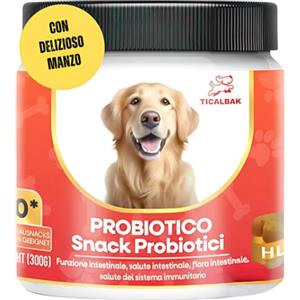 Ticalbak Probiotici per cani, Fermenti lattici,Miglioramento della digestione e del sistema immunitario, 120 snack, Consigliato da veterinari, salute digestiva, pance sensibili, prurito,enzimi